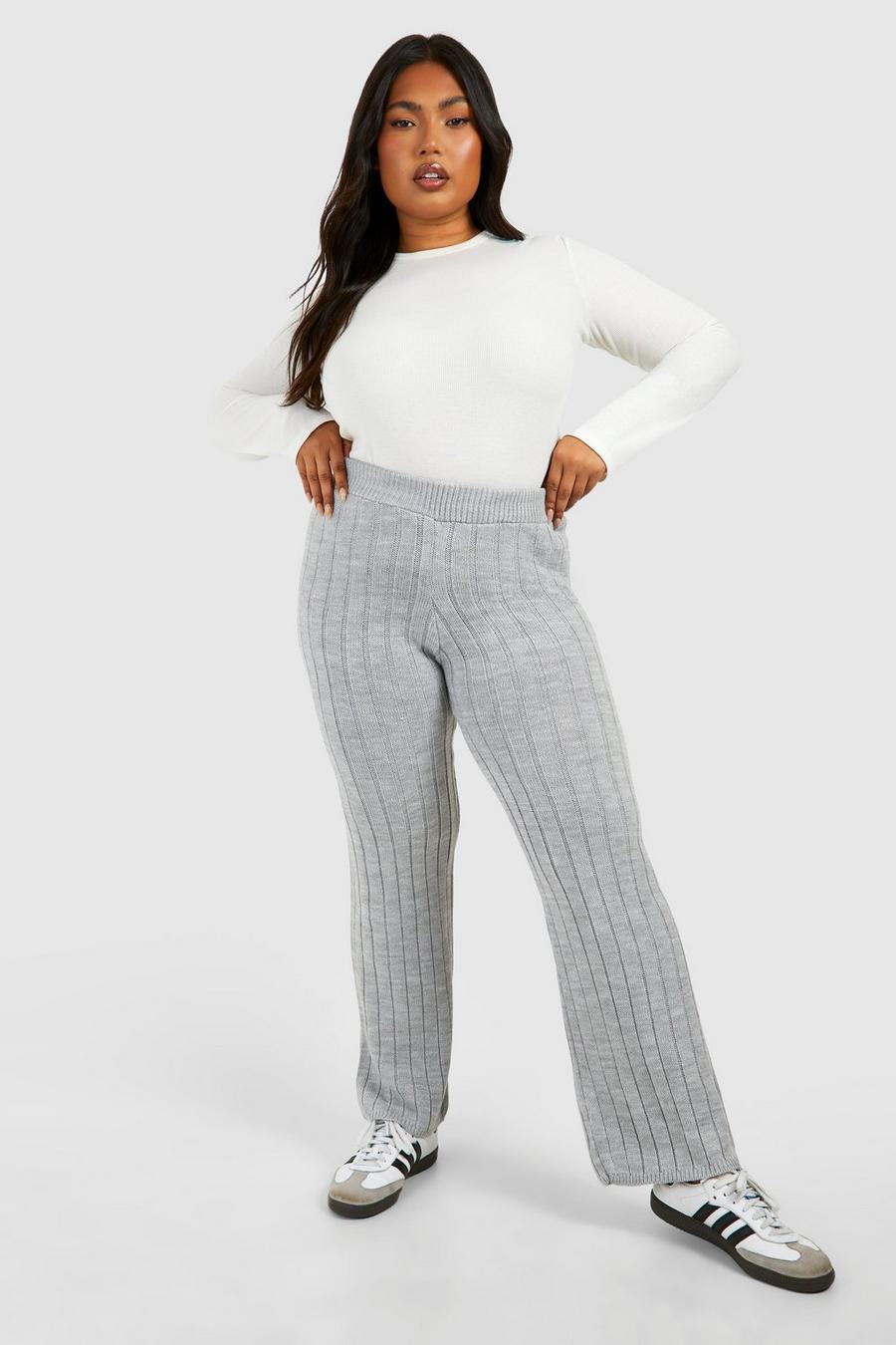 Light grey Plus Knitted Straight Leg Pants image number 1