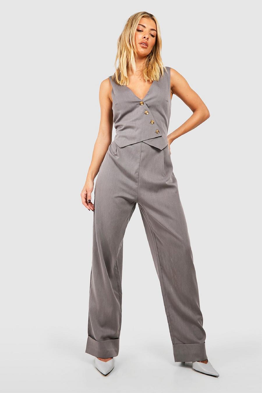 Charcoal Asymmetric Waistcoat Tailored Jumpsuit image number 1