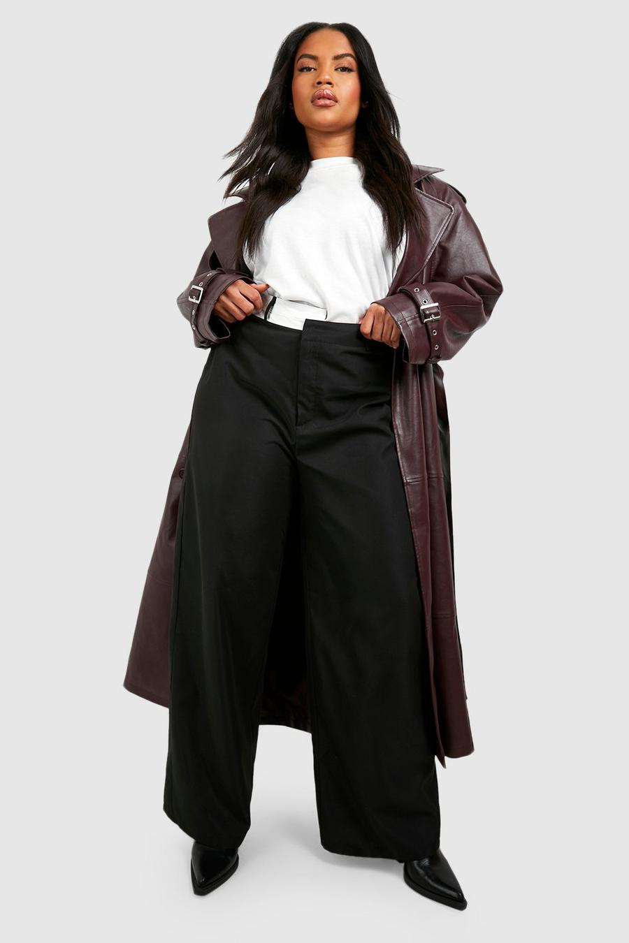 Black Plus Woven Fold Over Waist Detail Pants image number 1