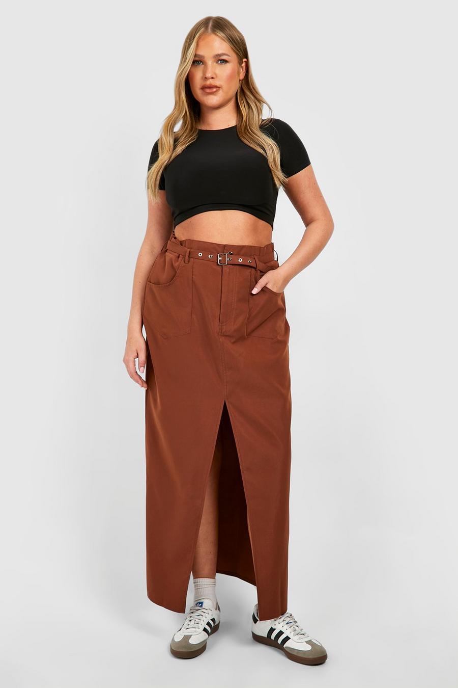 Chocolate Plus Woven Eyelet Belted Maxi Skirt image number 1