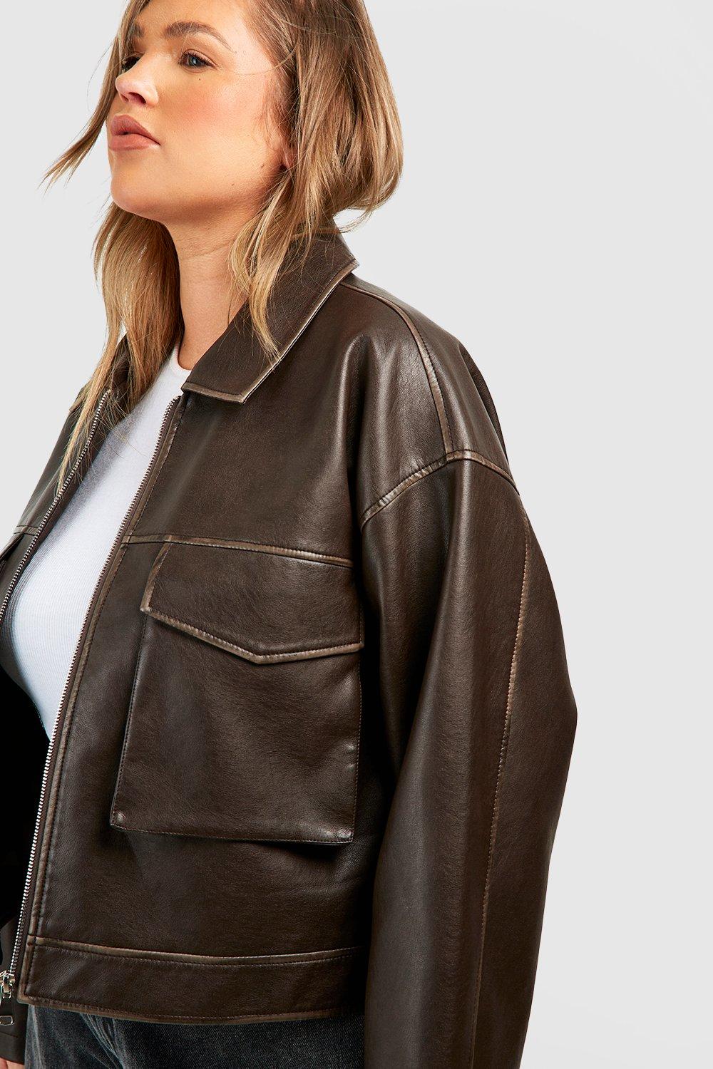 Pocket Detail Faux Leather Bomber