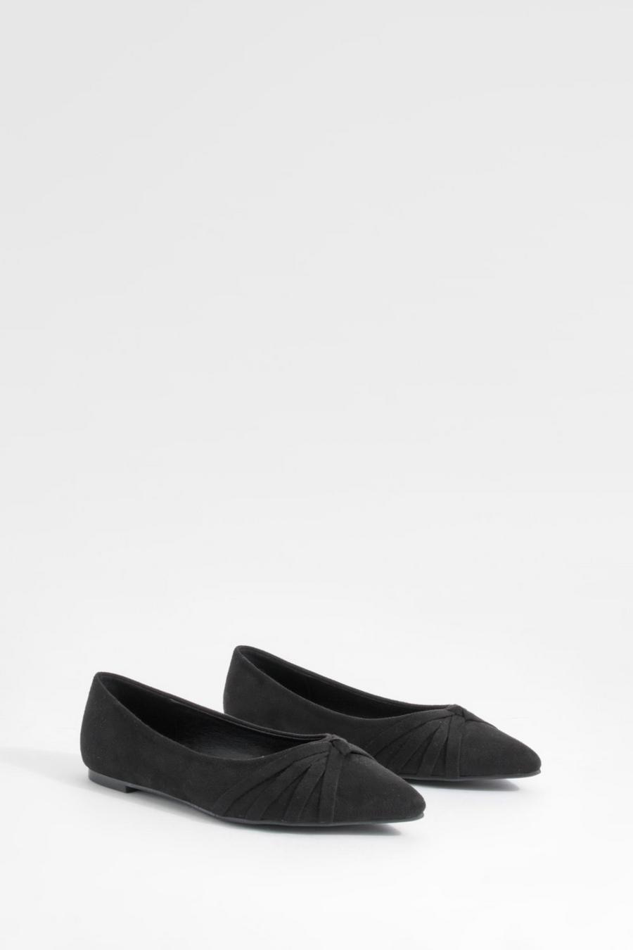 Black Wide Fit Twist Front Pointed Flats image number 1