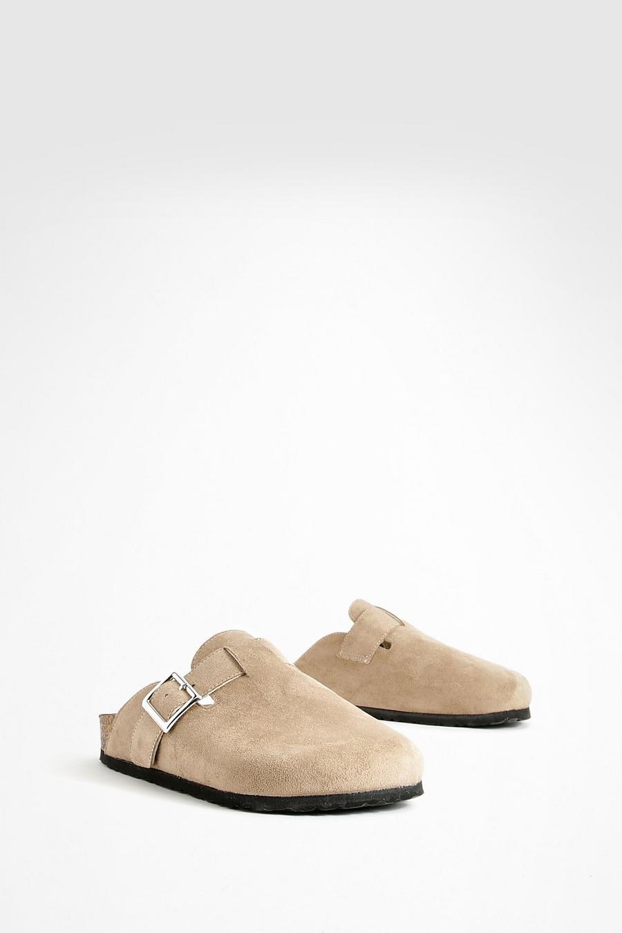 Taupe Wide Width Oversized Buckle Closed Toe Clogs image number 1