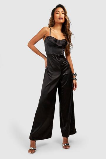 Satin Corset Wide Leg Jumpsuit black