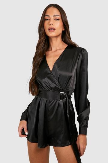 Satin Wrap Romper black