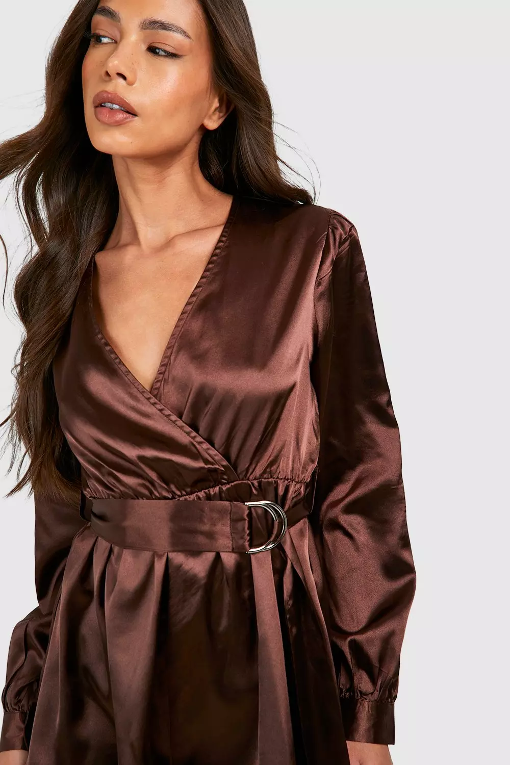 Chocolate Satin Wrap Playsuit alternative image