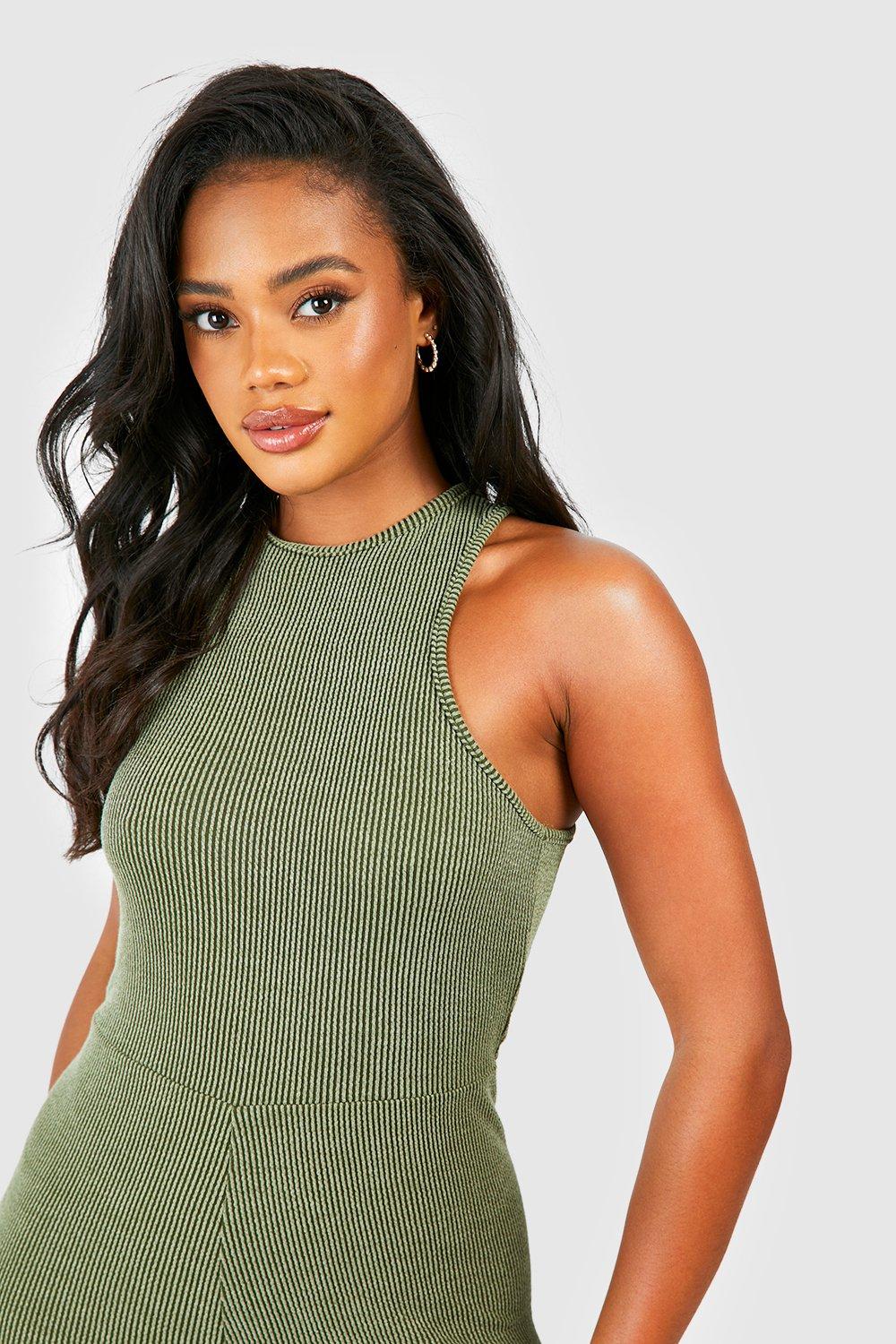 Women s Washed Rib Racer Wide Leg Jumpsuit Boohoo UK