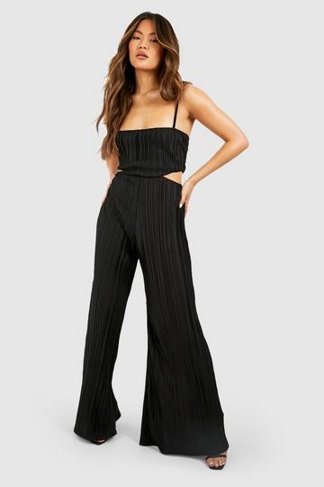 Wide Plisse Cut Out Wide Leg Jumpsuit black