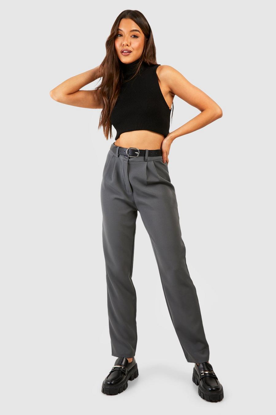 Grey High Waist Tapered Tailored Suit Pants