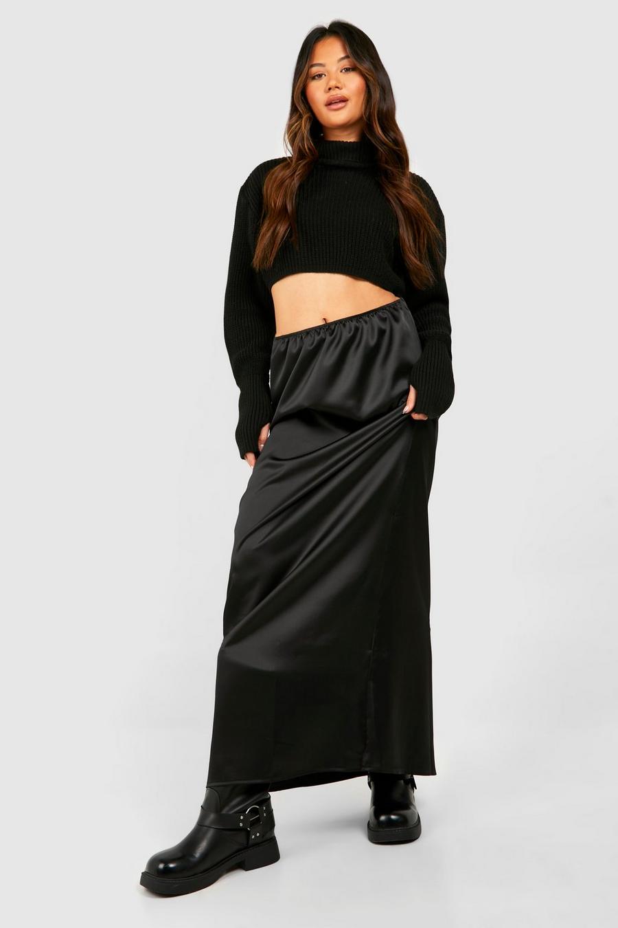 Black Maxi Satin Skirt image number 1