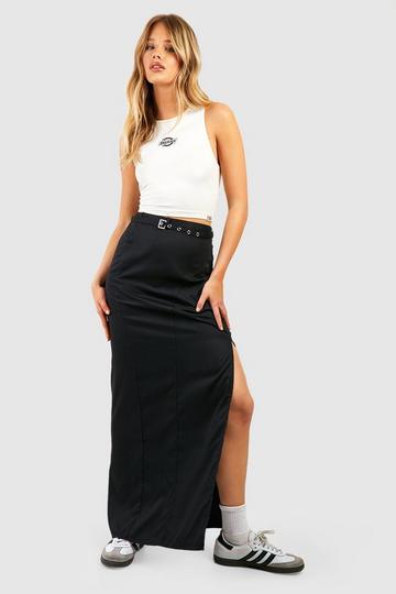 Belted Seam Detail Maxi Skirt black