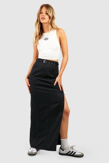 Maxi Rok Met Ceintuur En Naaddetail black