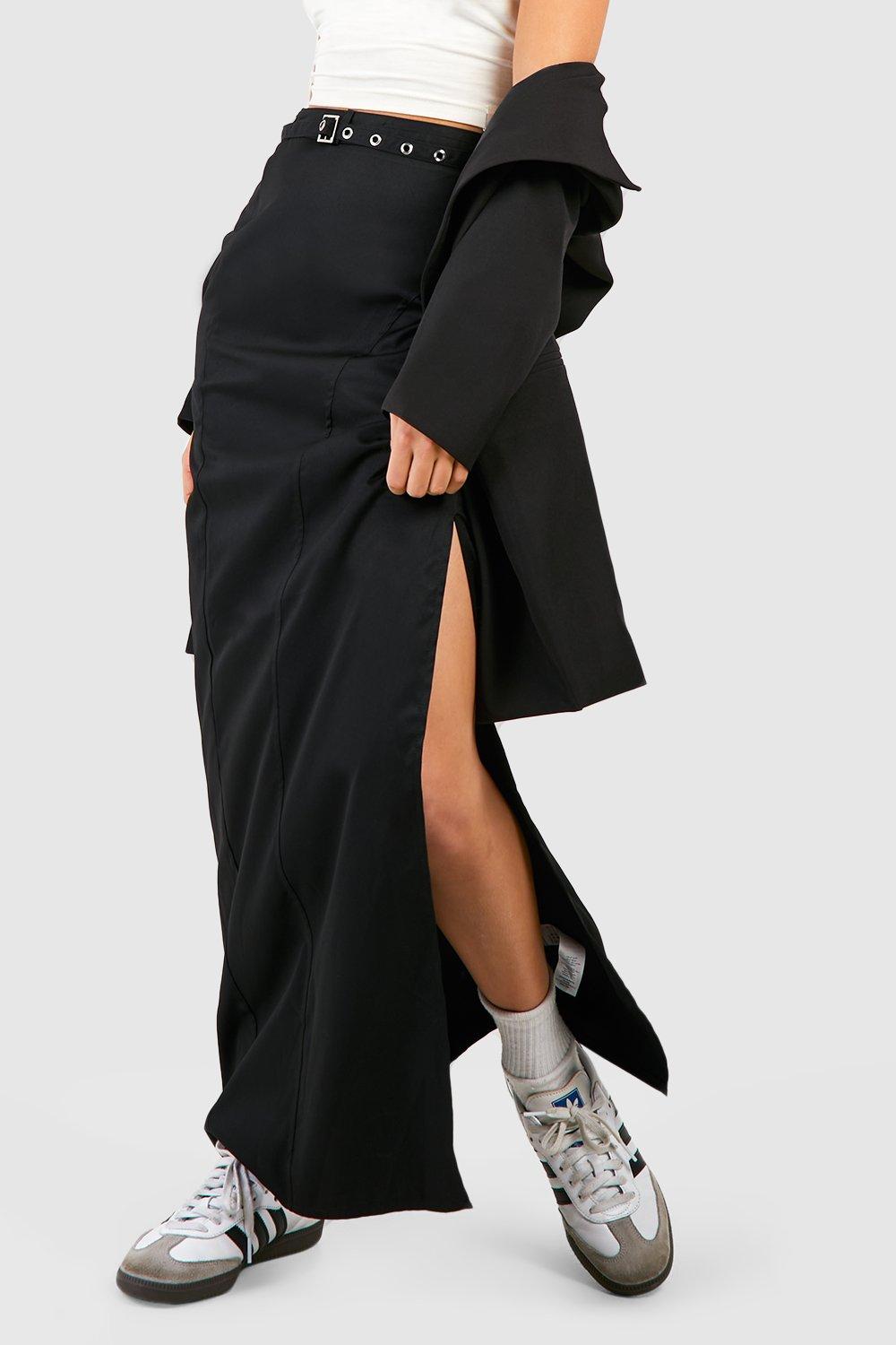 Low Waist Belted Midi Skirt