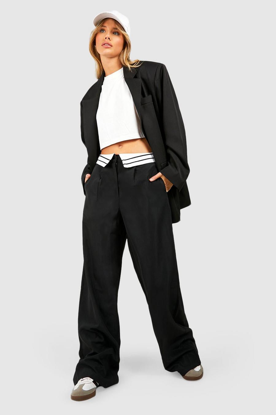 Black Folded Stripe Waistband Trousers  image number 1