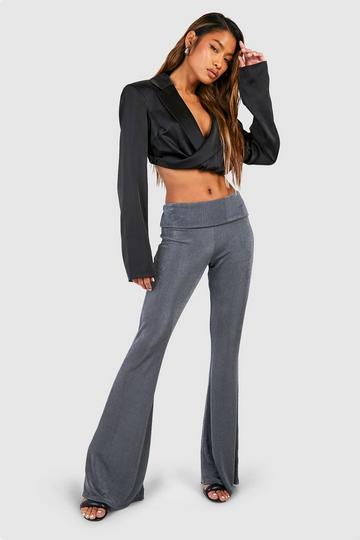 Acetate Slinky Folded Over Waistband Flares charcoal