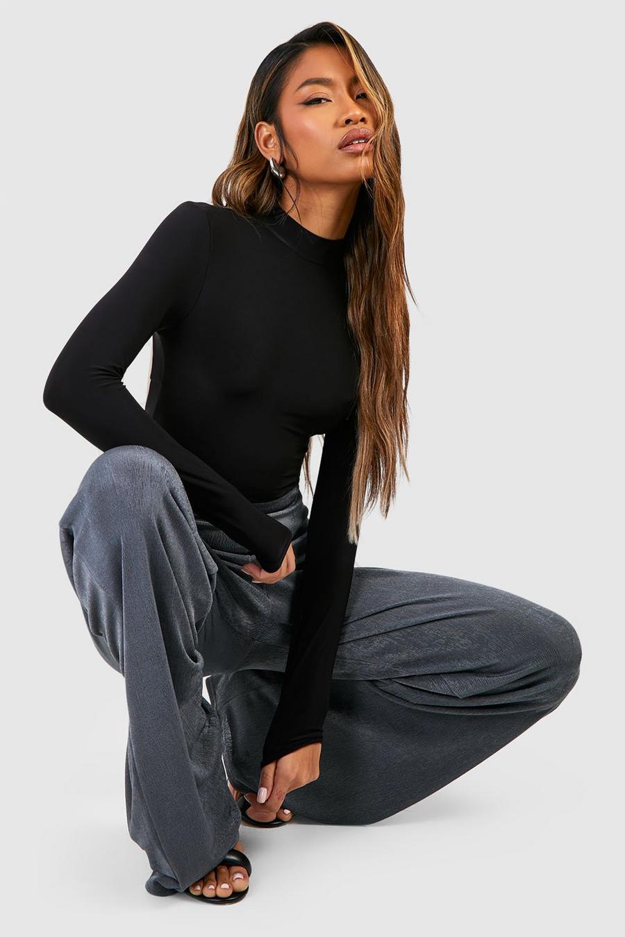 Charcoal Acetate Slinky Loose Straight Leg Trouser  image number 1