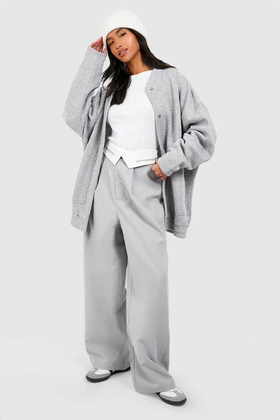 Pale grey Petite Contrast Foldover Waistband Wide Leg Pants image number 1