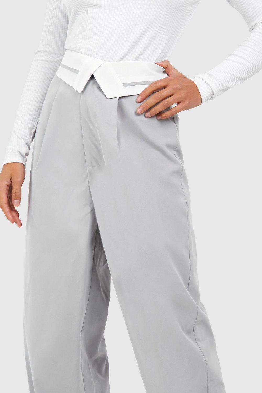Buy Boohoo Contrast Waistband Wide Leg Trousers In Grey