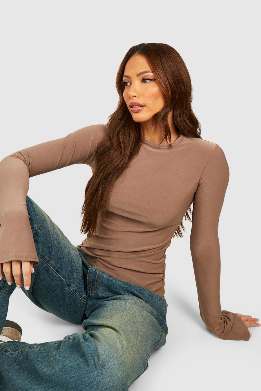 Mocha Tall Premium Soft Touch Crew Neck Longsleeve Top image number 1