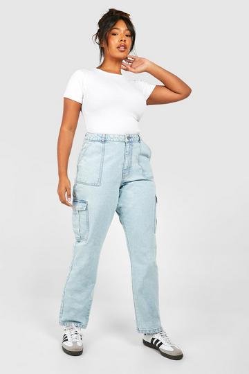 Plus Basics Cargo Pocket Jeans bleach wash