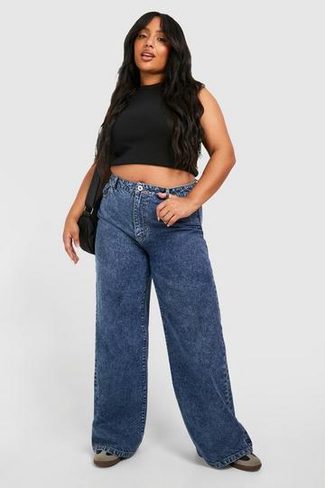 Plus Basics Wide Leg Jeans acid wash dark blue