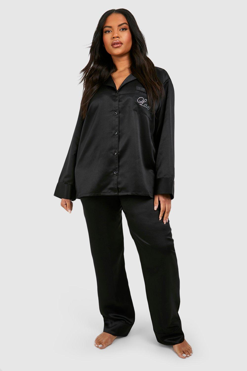 Satin Diamante Detail Pyjama Trouser Set