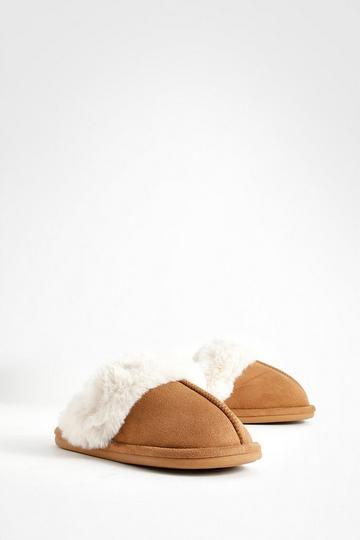 Fluffy Faux Fur Mule Slipper chestnut