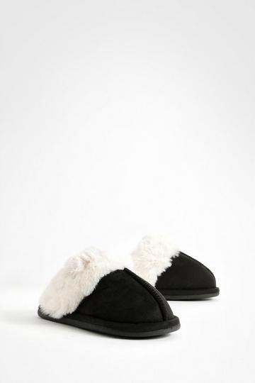 Black Fluffy Faux Fur Mule Slipper