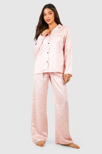 Ditsy Polka Dot Print Long Sleeve Shirt & Trousers Pyjama Set blush