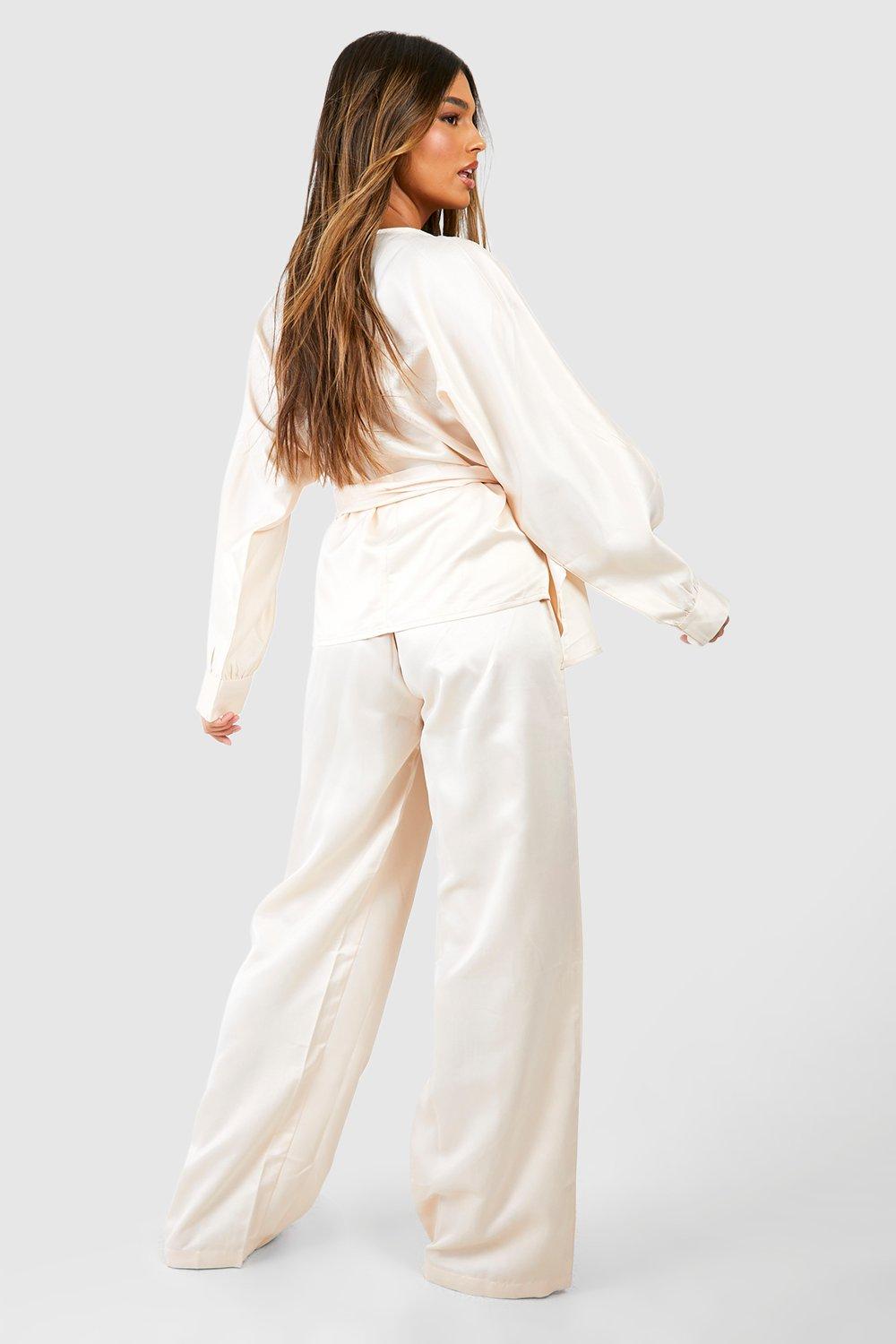 Cream satin pajama set new arrivals