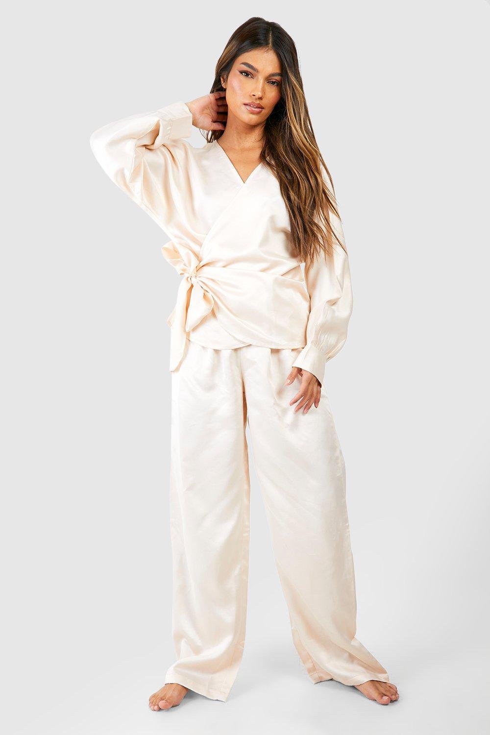 Satin Wrap Pyjama Set boohoo CA