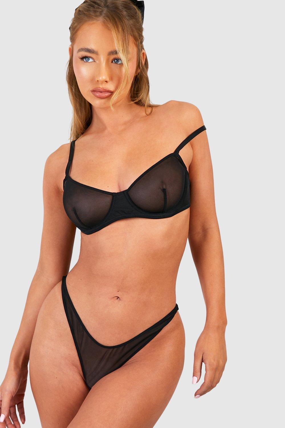 Mesh Balcony Bra And Thong Set