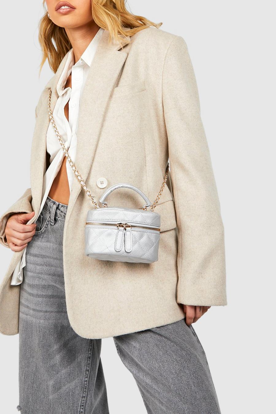 Silver Quilted Vanity Crossbody Chain Bag