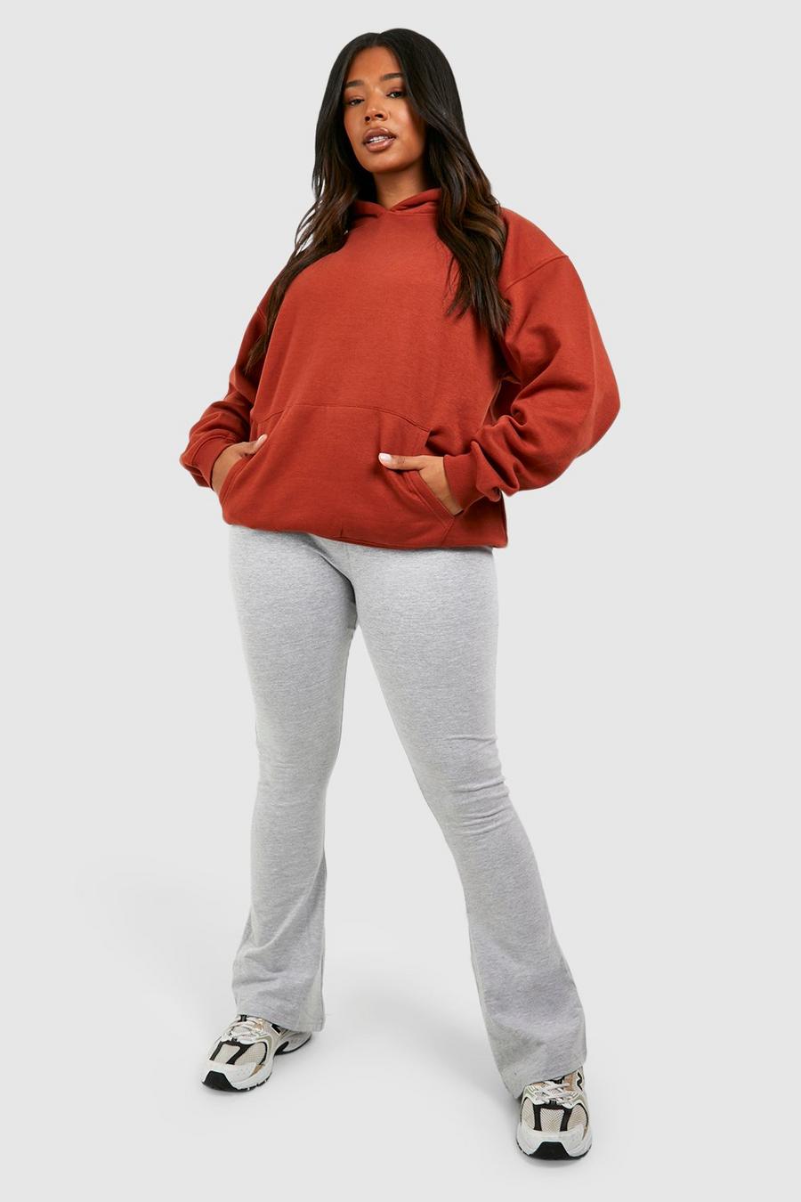 Pantaloni a zampa Plus Size da yoga in jersey di cotone con fascia in vita ripiegata, Grey image number 1