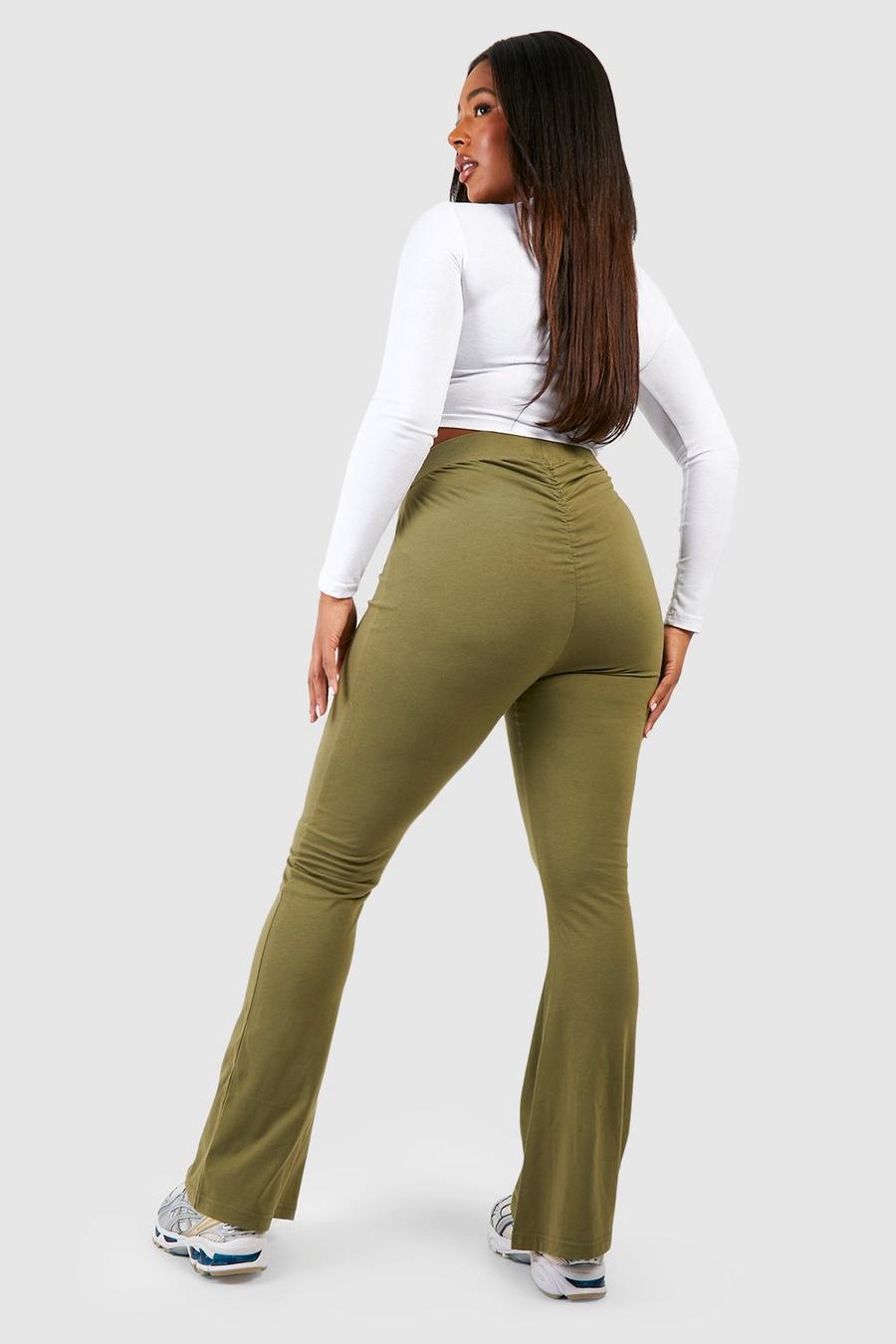 Khaki Plus Cotton Jersey Ruched Booty Boosting Flares image number 1