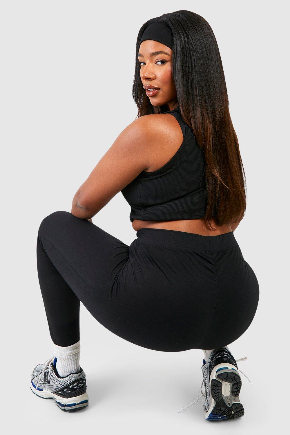 Plus Cotton Jersey Knit Ruched Booty Boosting Leggings