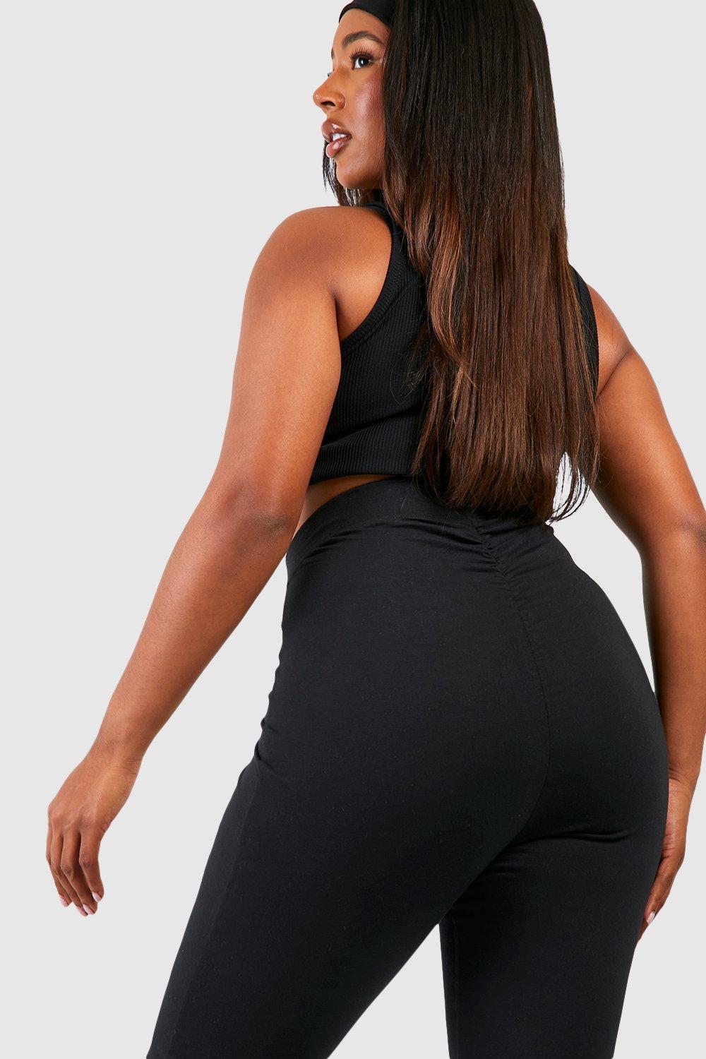 Plus Cotton Jersey Knit Ruched Booty Boosting Leggings