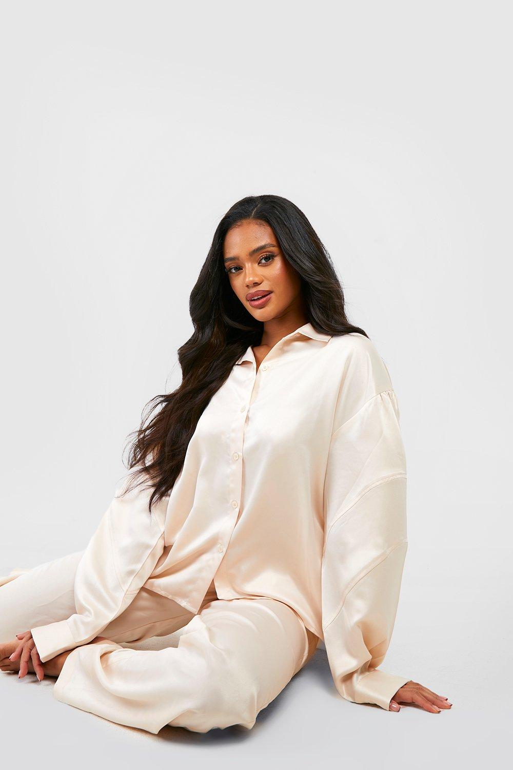 Cream satin pajama set sale