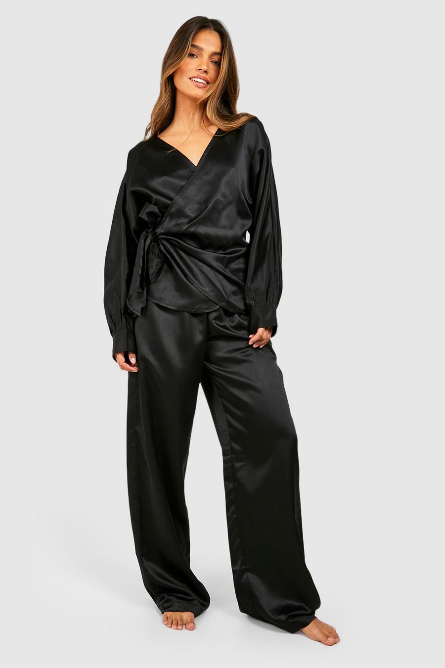 Pijama de raso cruzado, Black image number 1