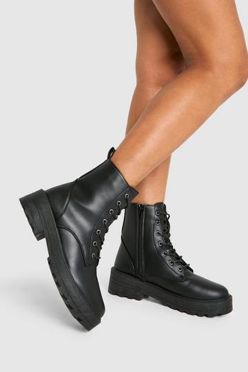 Lace Up Chunky Hiker Boots black