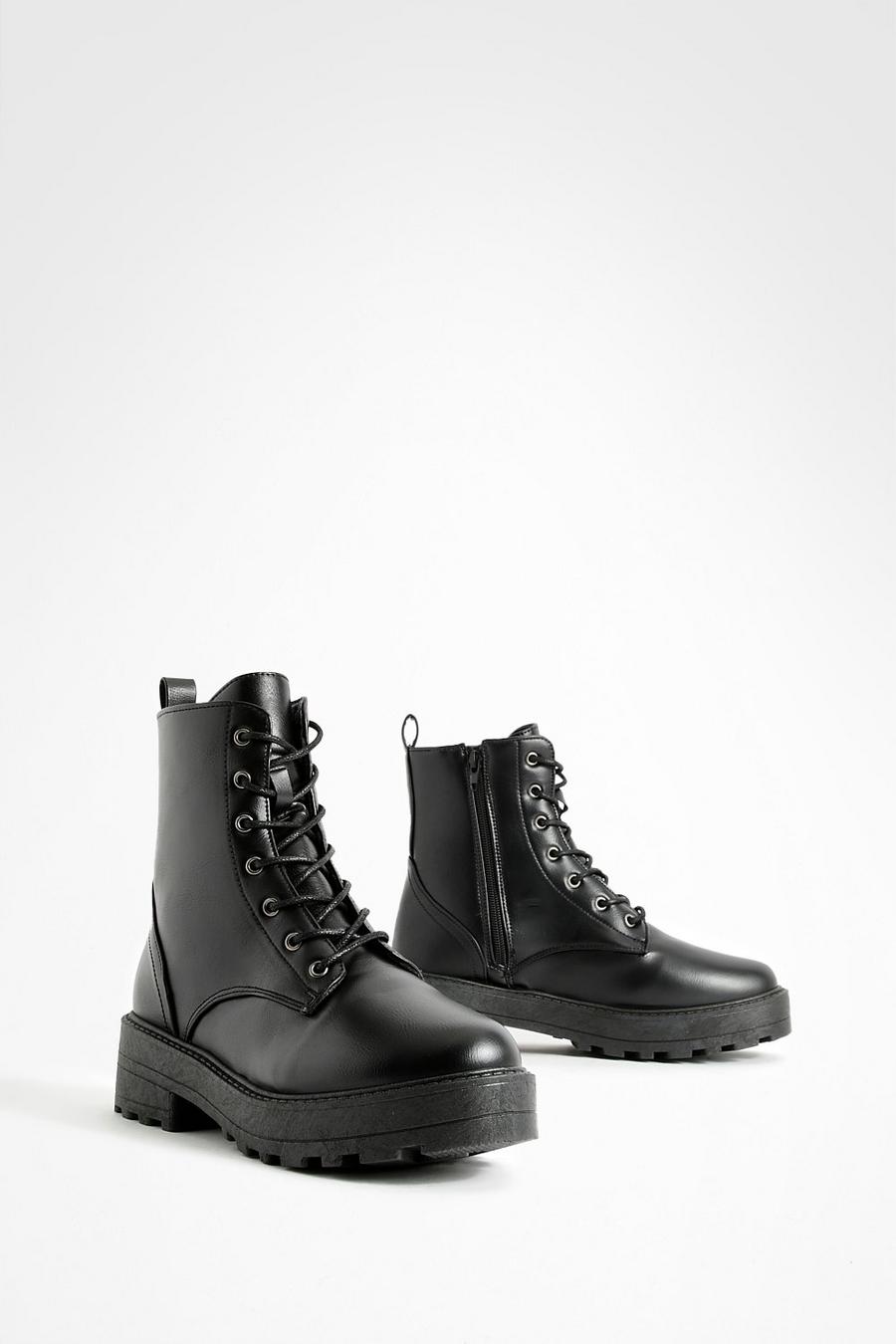 Black negro  Lace Up Chunky Hiker Boots 