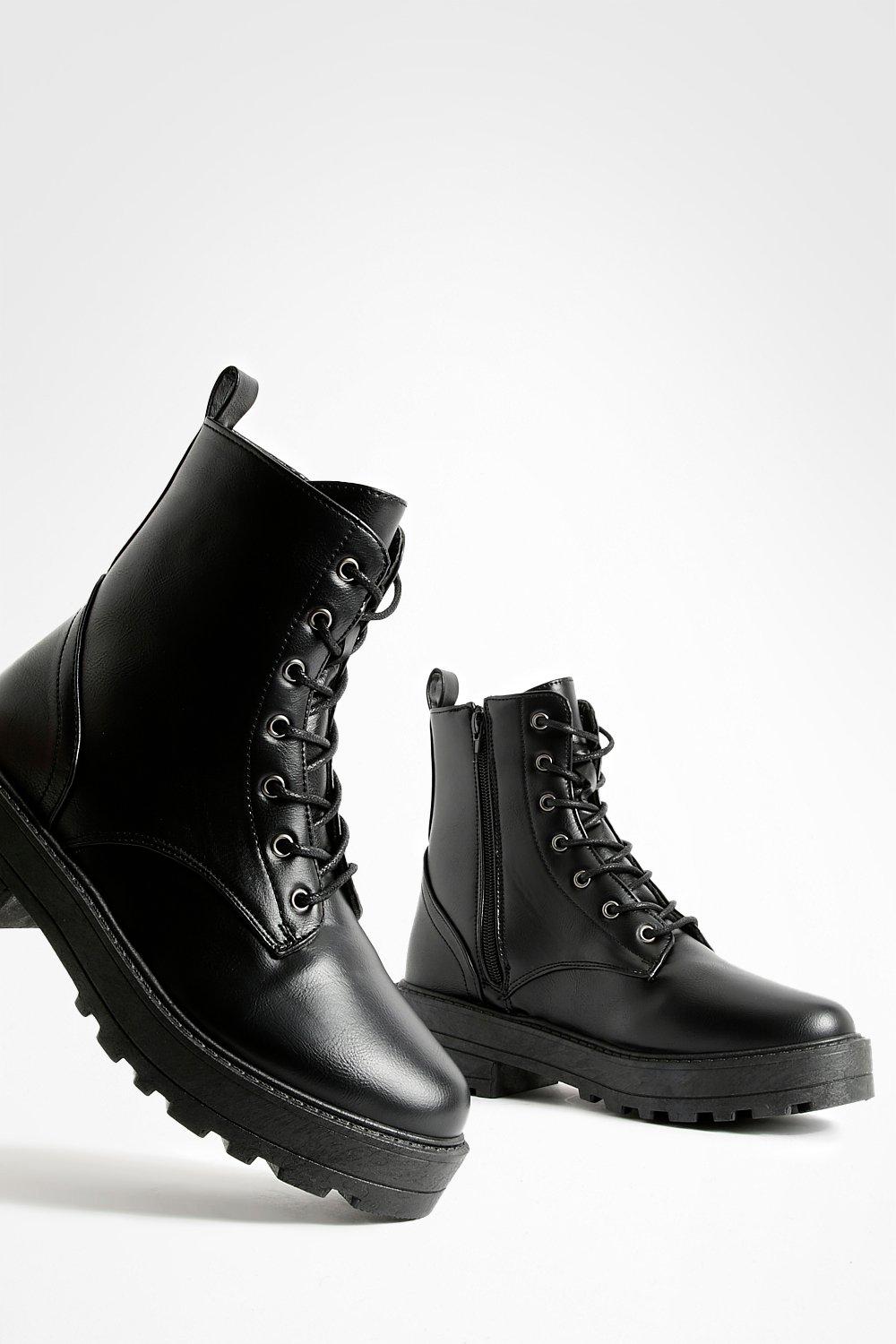 Black chunky lace up hiker boots on sale