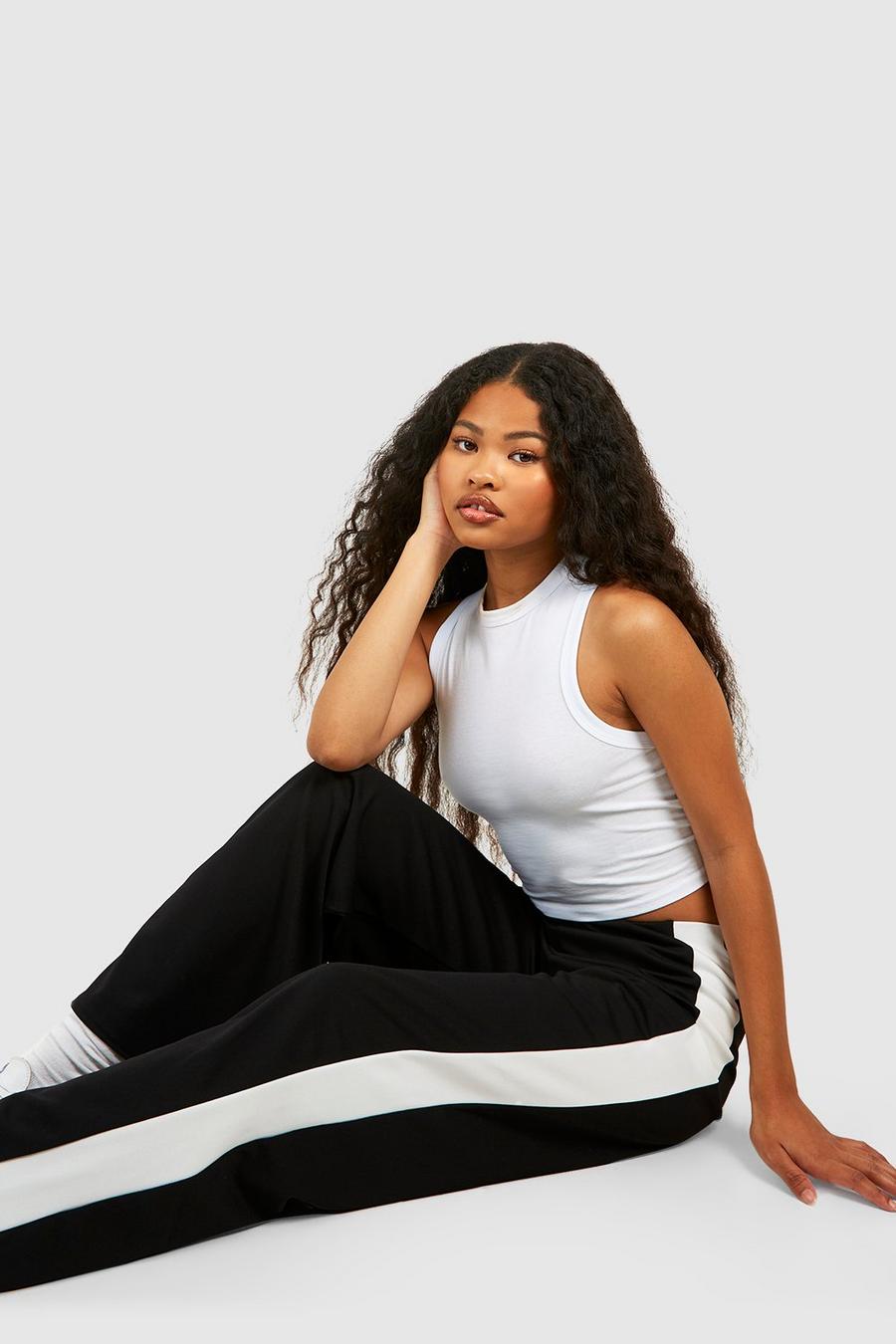 Black Petite Side Stripe High Waisted Crepe Trousers image number 1