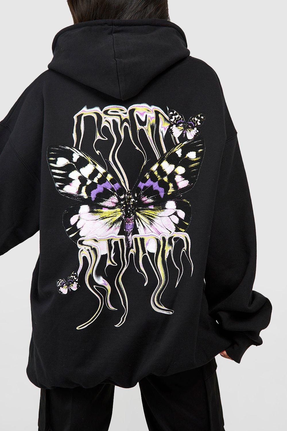 Petite Butterfly Back Print Hoodie boohoo