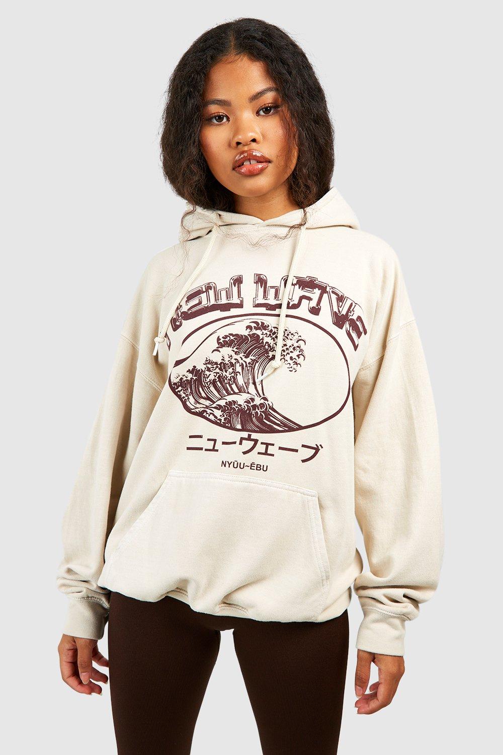 Petite New Wave Printed Washed Hoodie