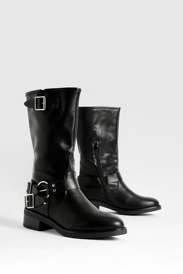 Black Buckle Chunky Biker Boots