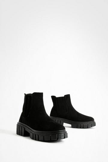 Black Wide Width Covered Elastic Chunky Chelsea Boots