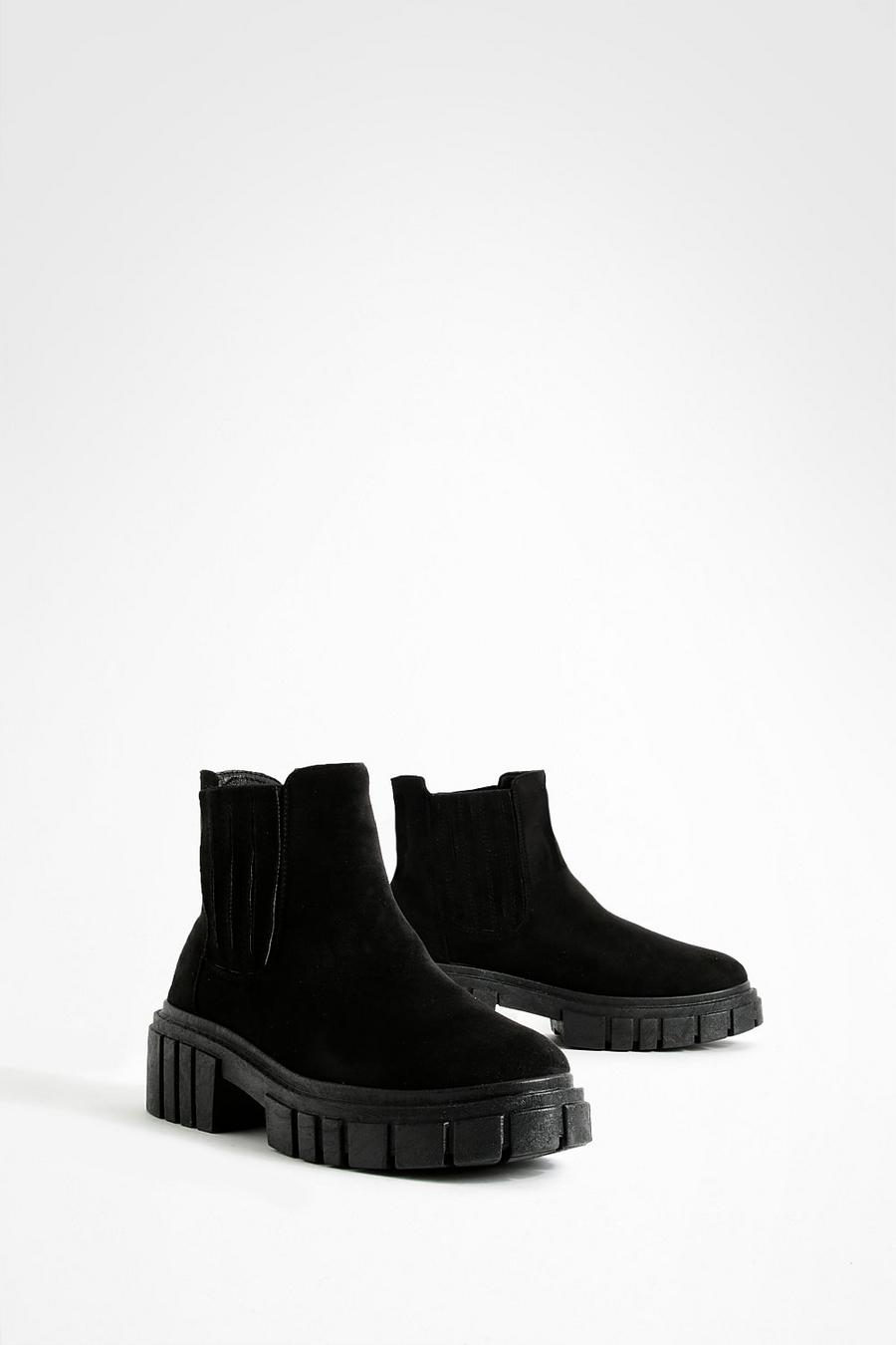 Black Covered Elastic Chunky Chelsea Boots image number 1