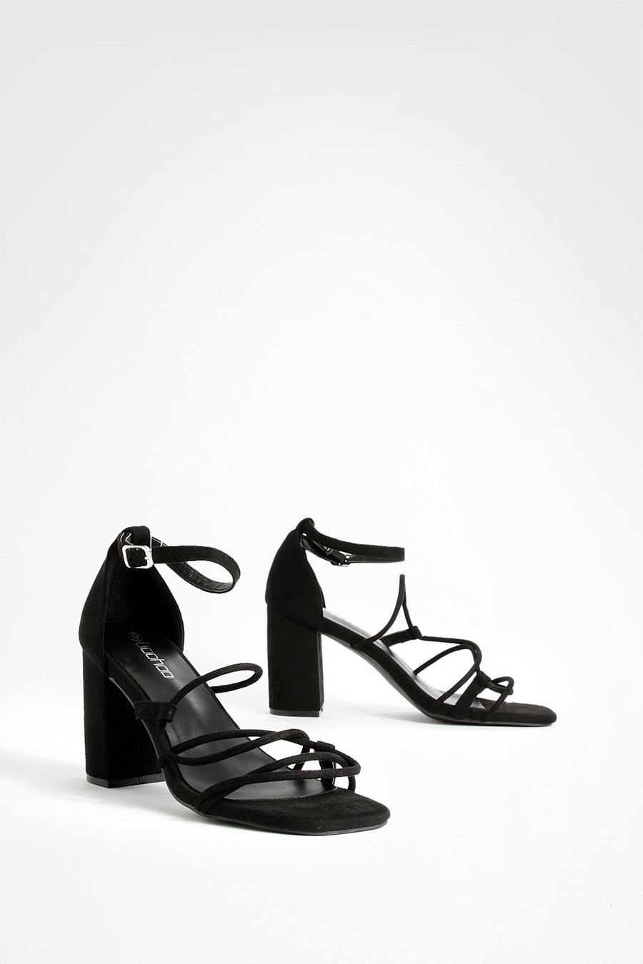 Black Wide Fit Strappy Block Heeled Sandals image number 1