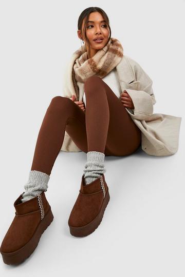 Embroidered Detail Cosy Platform Boots chocolate